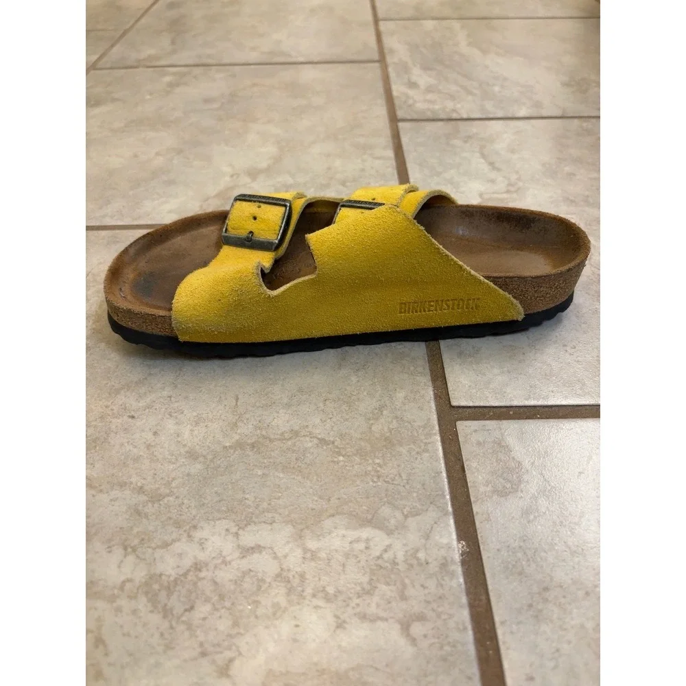 Birkenstock Arizona Soft Footbed Yellow Suede Sandals Womens 37 L6 M4